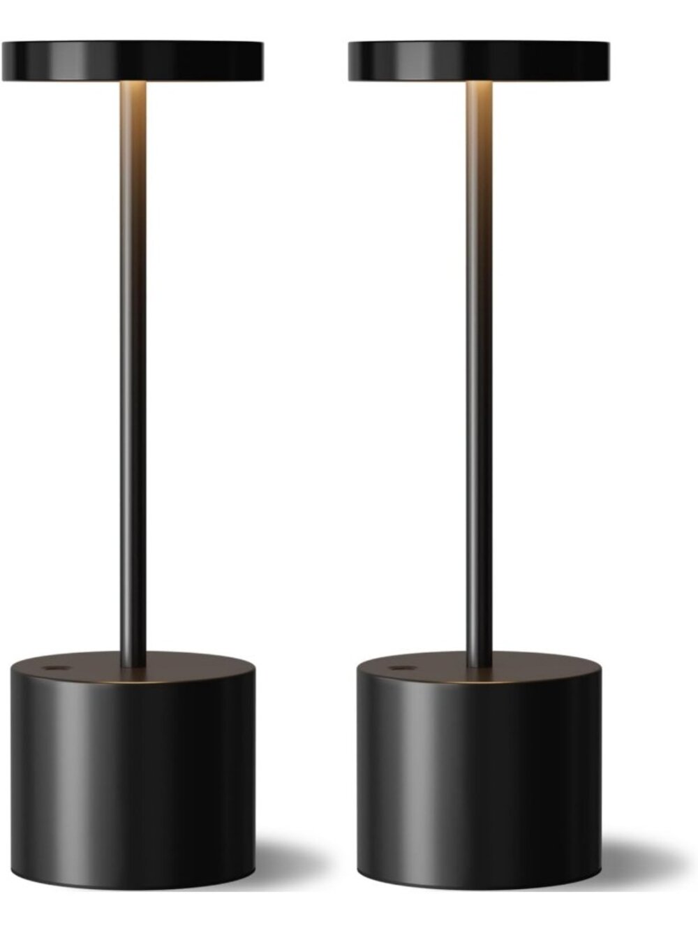 Set of 2 Cordless Rechargeable Table Lamps - Battery Operated, Modern Black